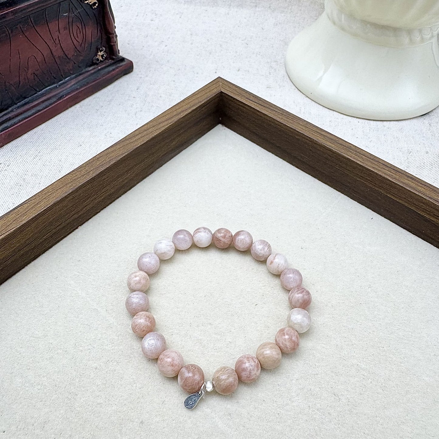 8mm rainbow moonstone bracelet with silver
