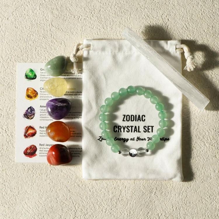 Aries crystal set with 5 aries stones and green aventurine bracelet