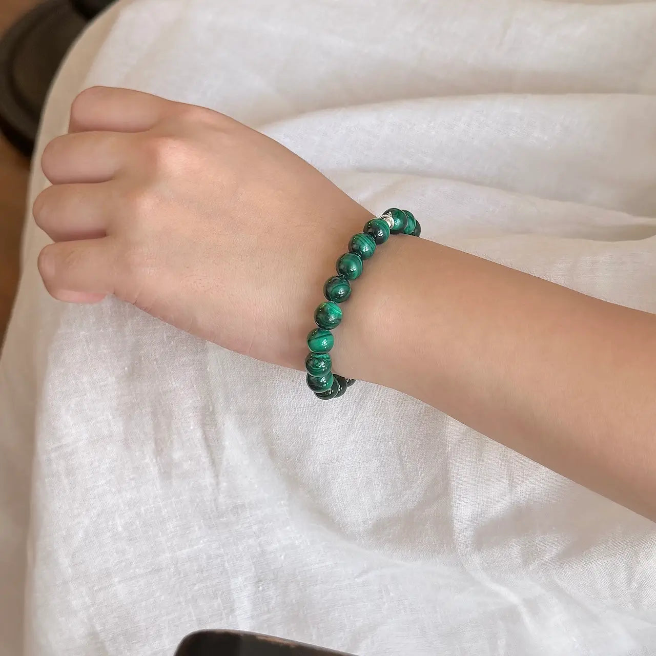Genuine Malachite Bracelet 8mm - Worn On Wrist|Touch Vintage