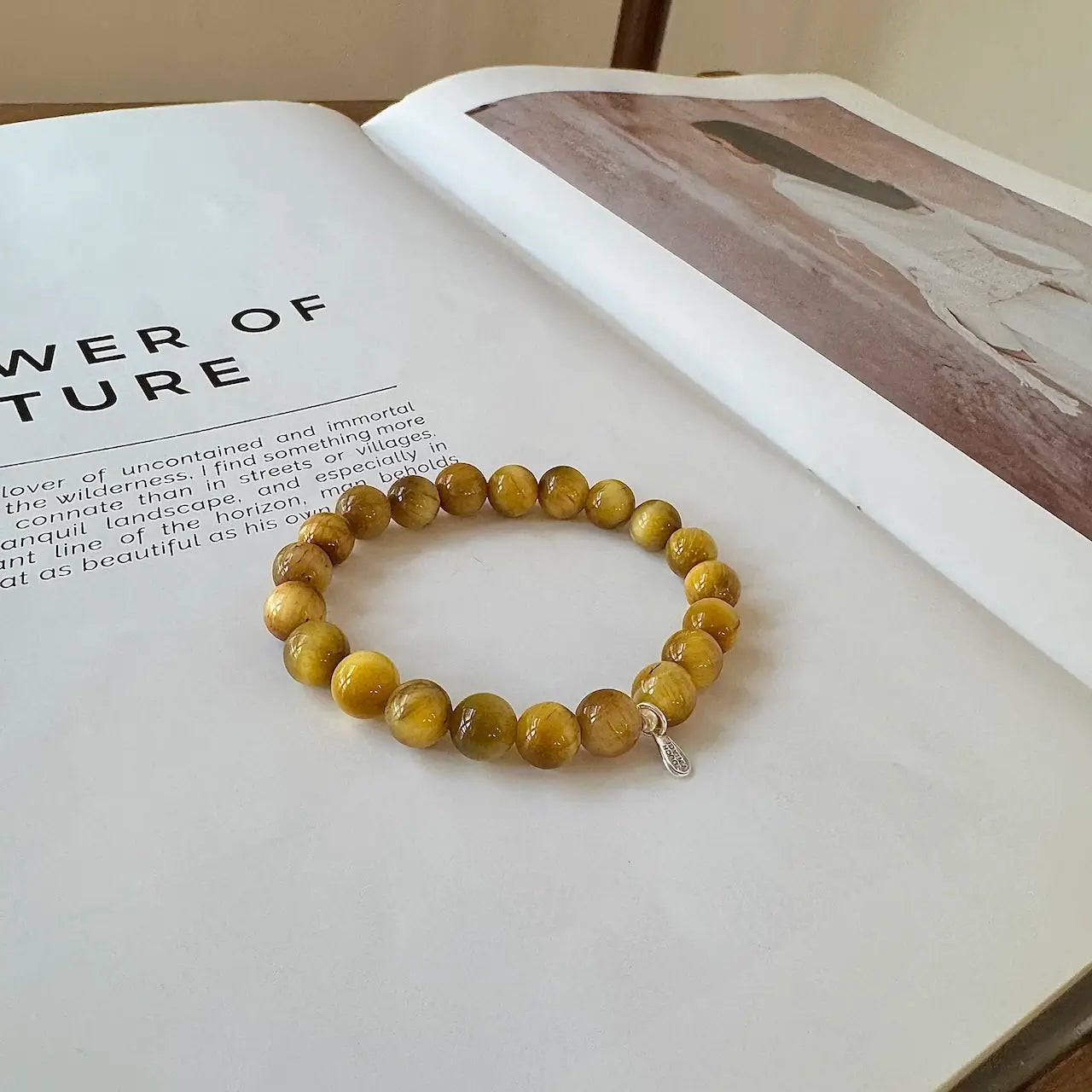 Golden Tiger Eye Bracelet 8mm - Side View|Touch Vintage