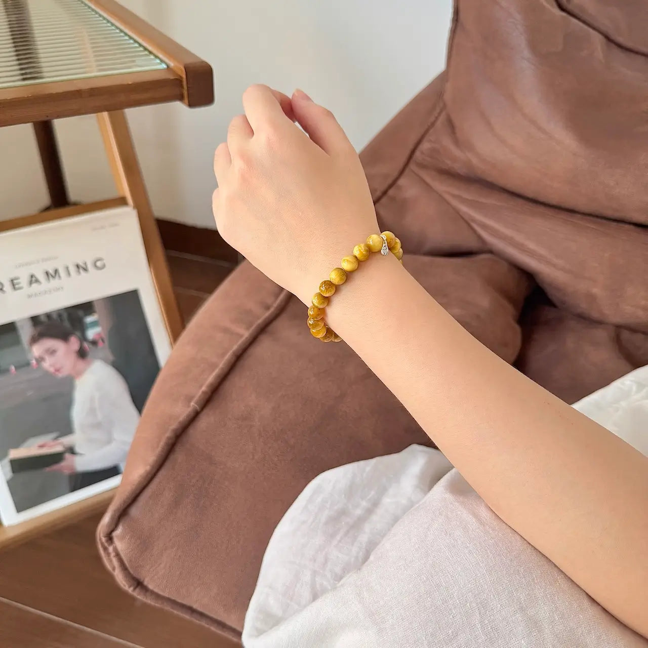 Golden Tiger Eye Bracelet 8mm - Worn On Wrist|Touch Vintage