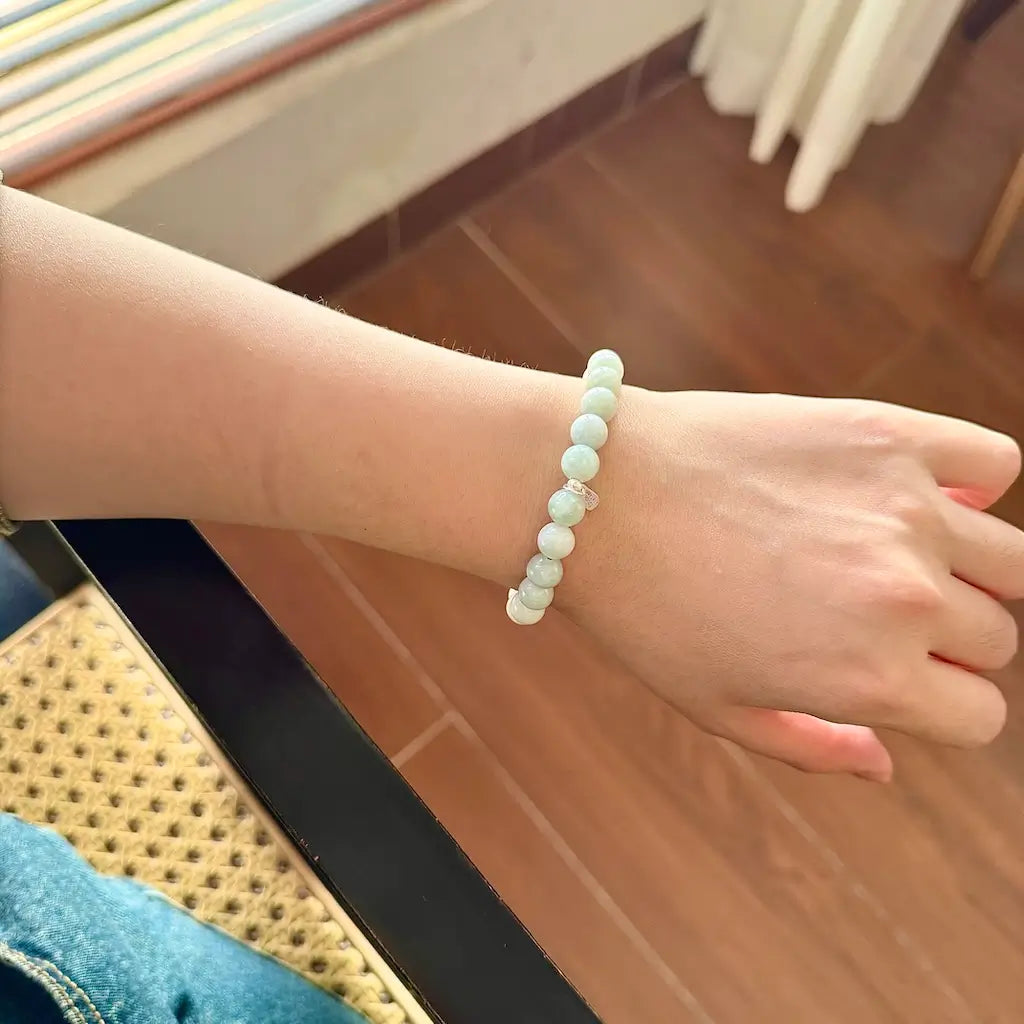 Jadeite Jade Bracelet - 8mm Worn On Wrist|Touch Vintage