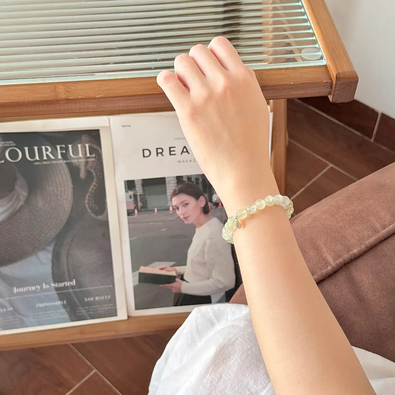Prehnite Bracelet 8mm - Worn On Wrist|Touch Vintage