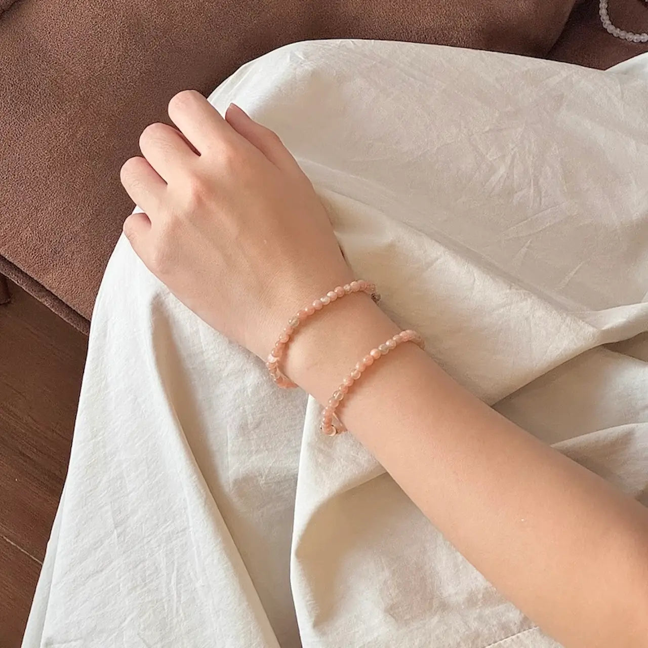Rainbow Moonstone Bracelet- Worn on Wrist | Touch Vintage