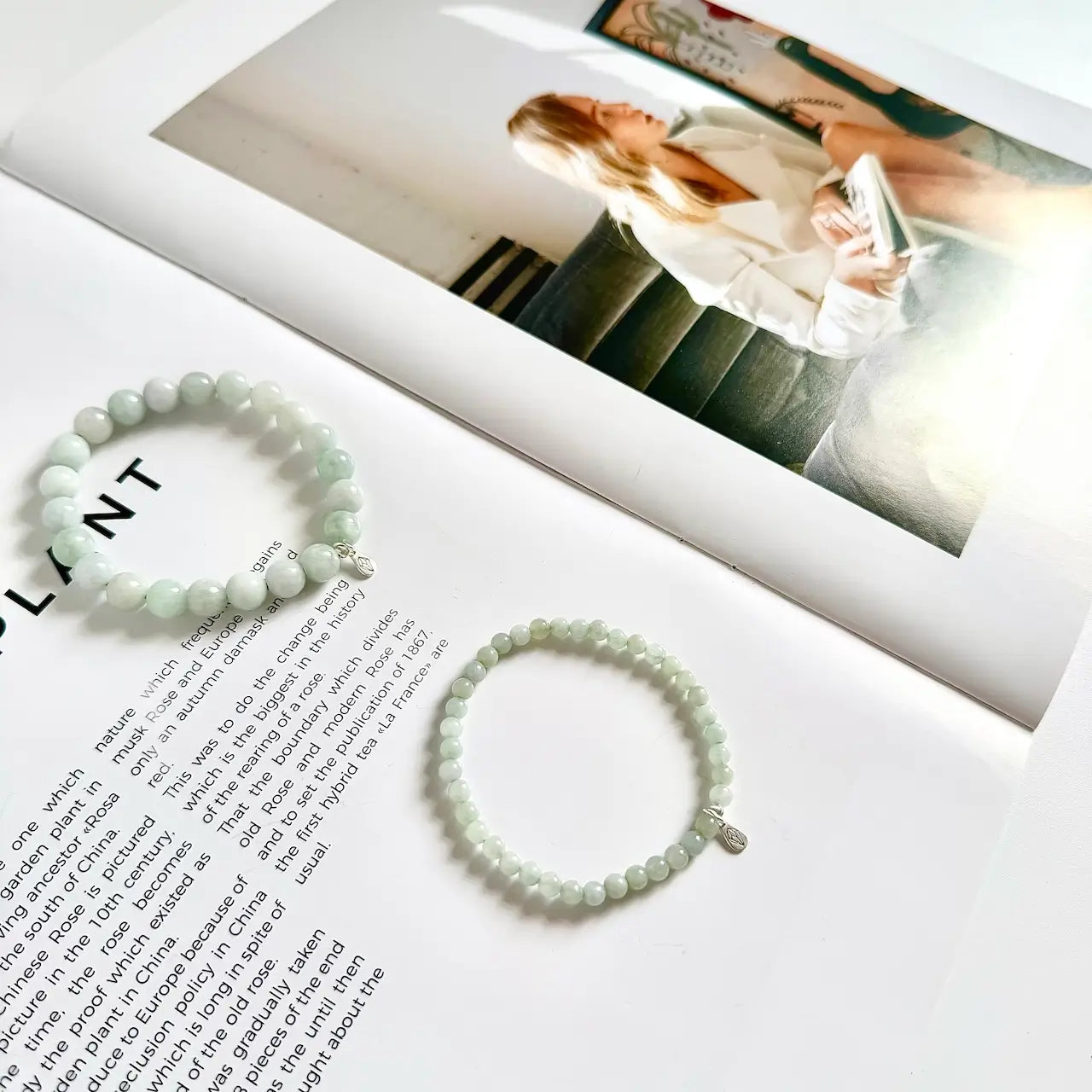 Real Jadeite Bracelet 8mm & 4mm|Touch Vintage