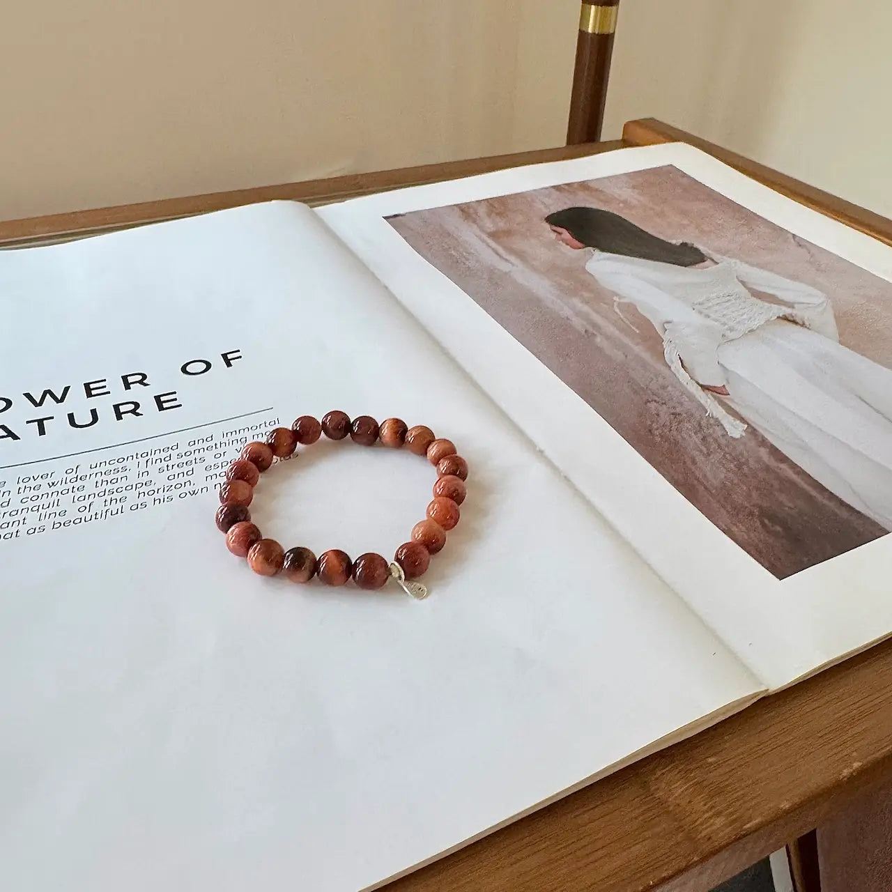 Red Tiger Eye Bracelet 8mm - Close-up|Touch Vintage