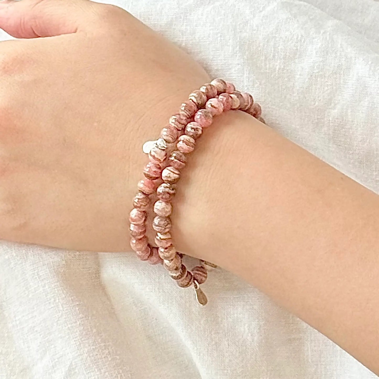 Rhodochrosite Bracelet 6mm - Closeup|Touch Vintage