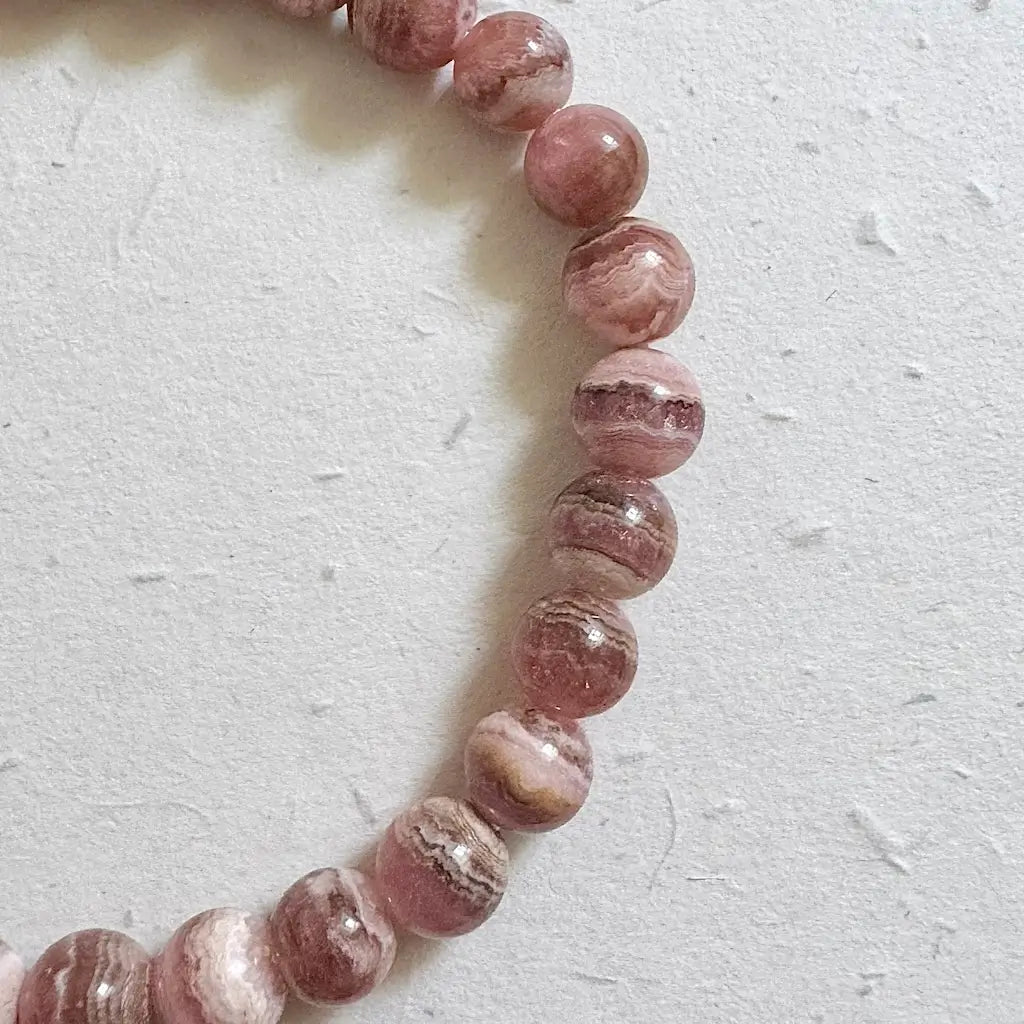 Rhodochrosite Crystal Bracelet 6mm - Close-up|Touch Vintage