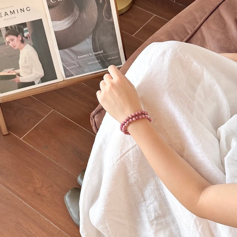 Rhodonite bracelet 6mm Worn On Wrist