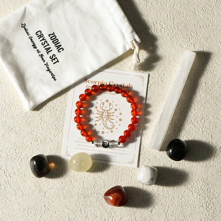 Scorpio crystal bracelet & 5 tumble stones