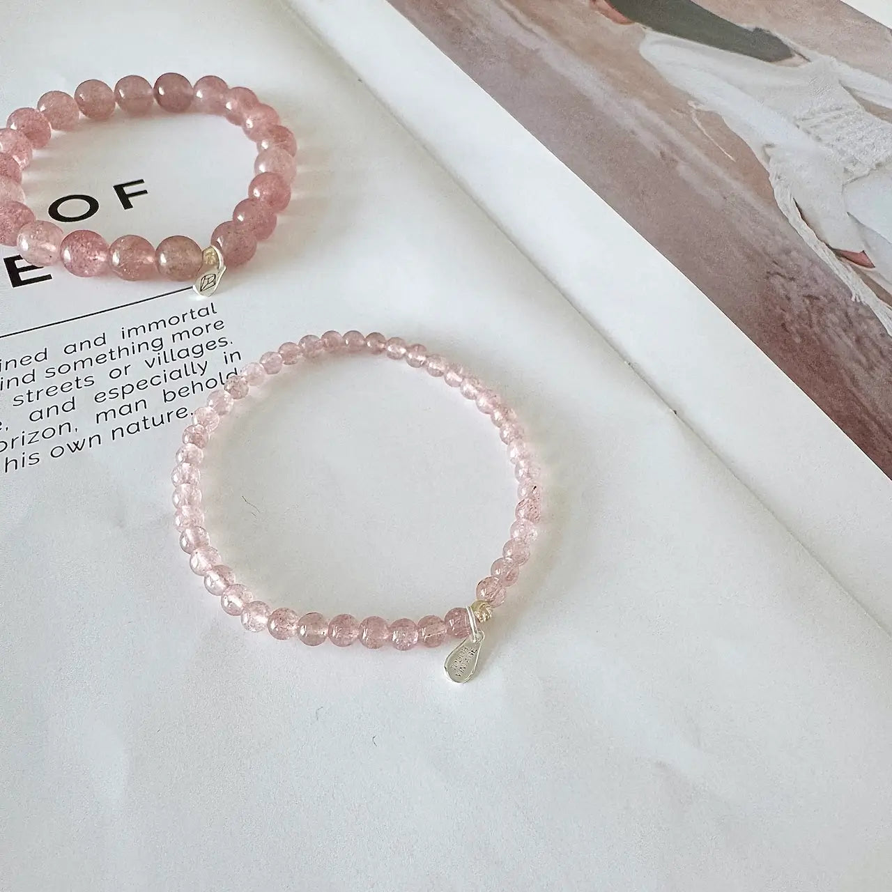 Strawberry Quartz Bracelet 4mm & 8mm|Touch Vintage