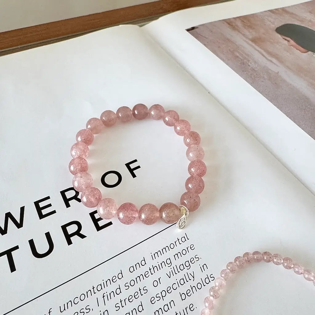 Strawberry Quartz Bracelet 8mm - Side View|Touch Vintage
