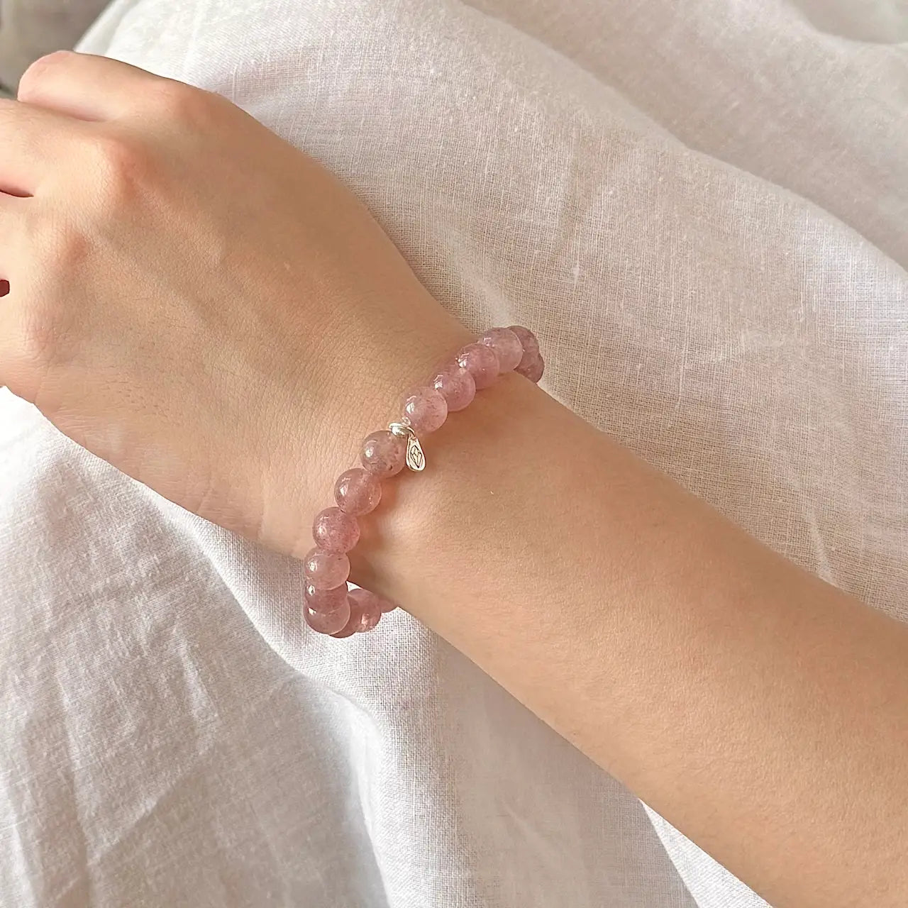 Strawberry Quartz Bracelet 8mm - Worn On Wrist|Touch Vintage
