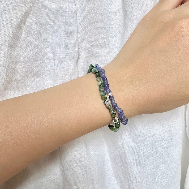 Tanzanite Bracelet & Raw Emerald Bracelet - Worn On Wrist|Touch Vintage