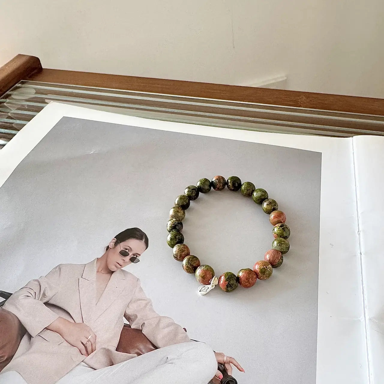 Unakite Jasper Bracelet 8mm - Front View|Touch Vintage