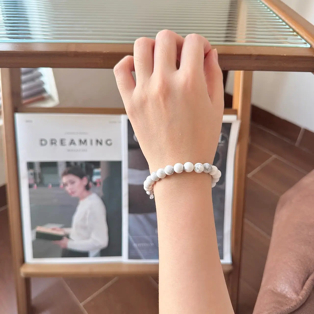 White Howlite Bracelet - Worn On Wrist|Touch Vintage