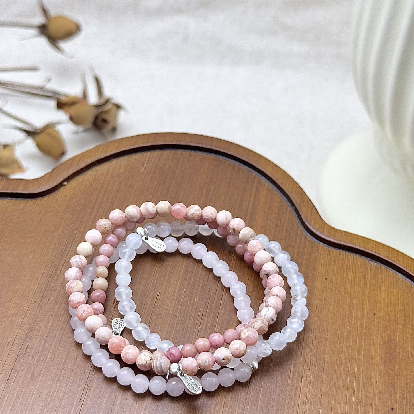 crystal bracelets for self love with rhodochrosite, rhodonite,rose quartz,moonstone