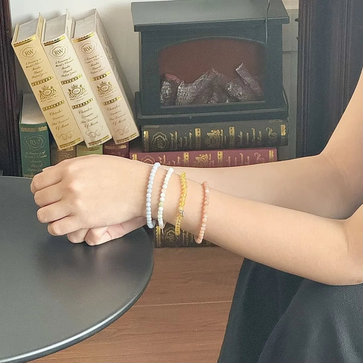 devive joy & happiness crystal bracelets on the hand
