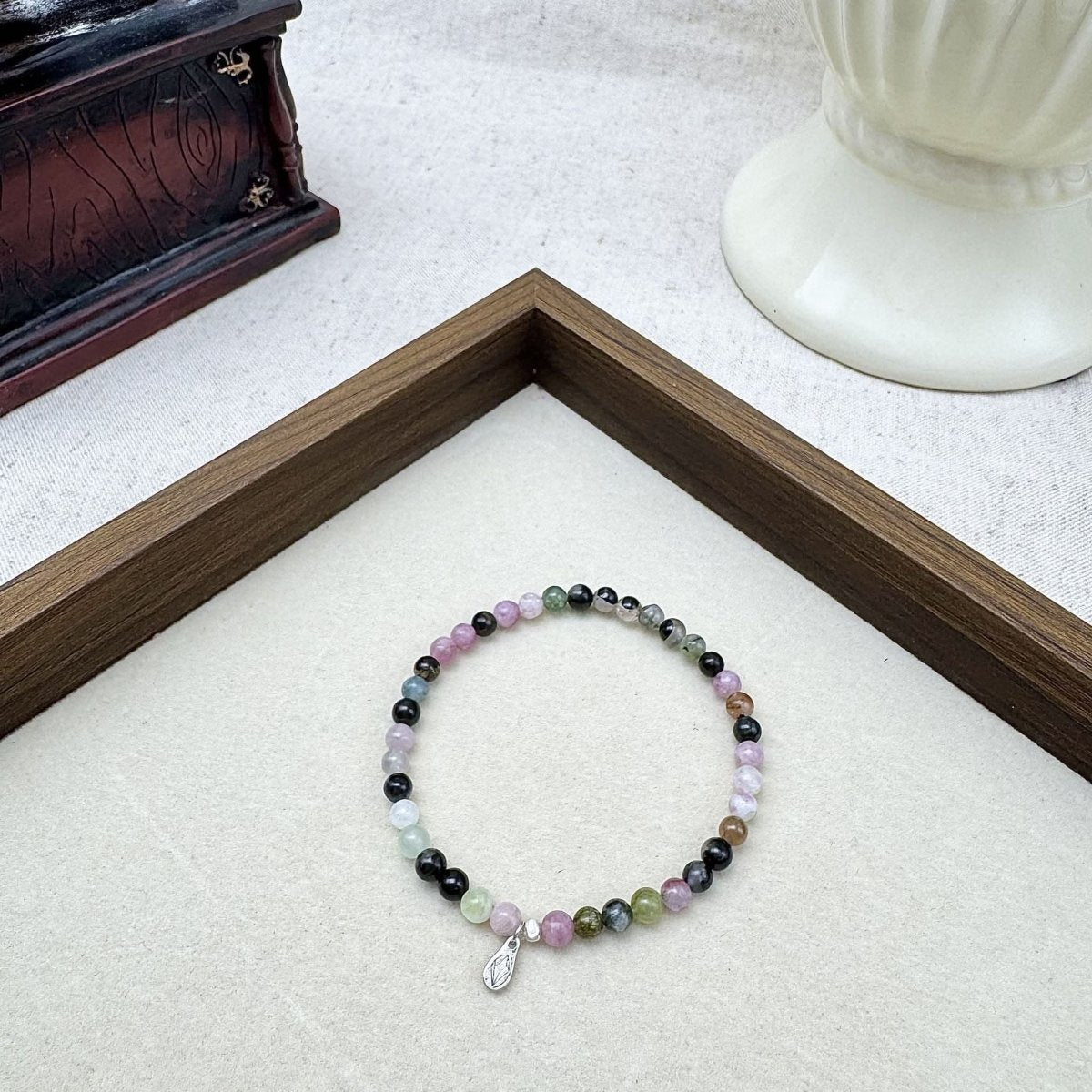 rainbow tourmaline bead bracelet