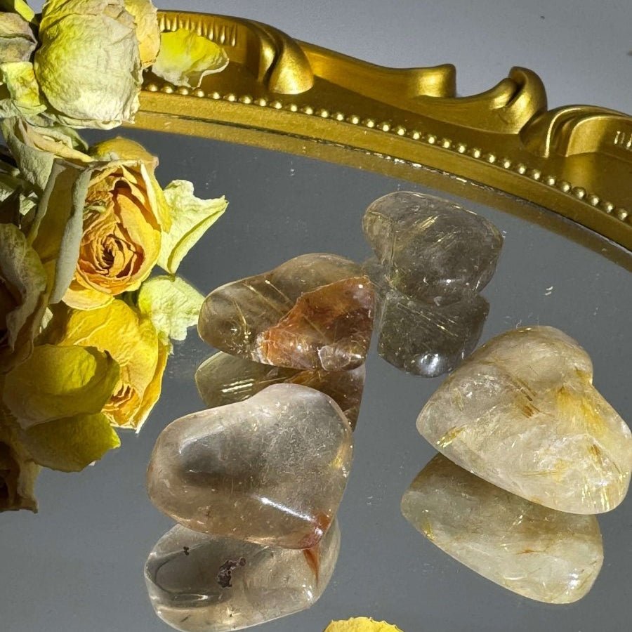 Gold Black Rutile Crystal Heart - Touch Vintage