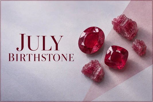 July birthstone rubies in vivid red and deep crimson shades