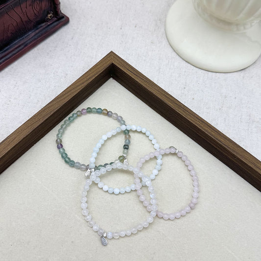 4 bracelets with Aquamarine,fluorite,rose quartz,moonstone 