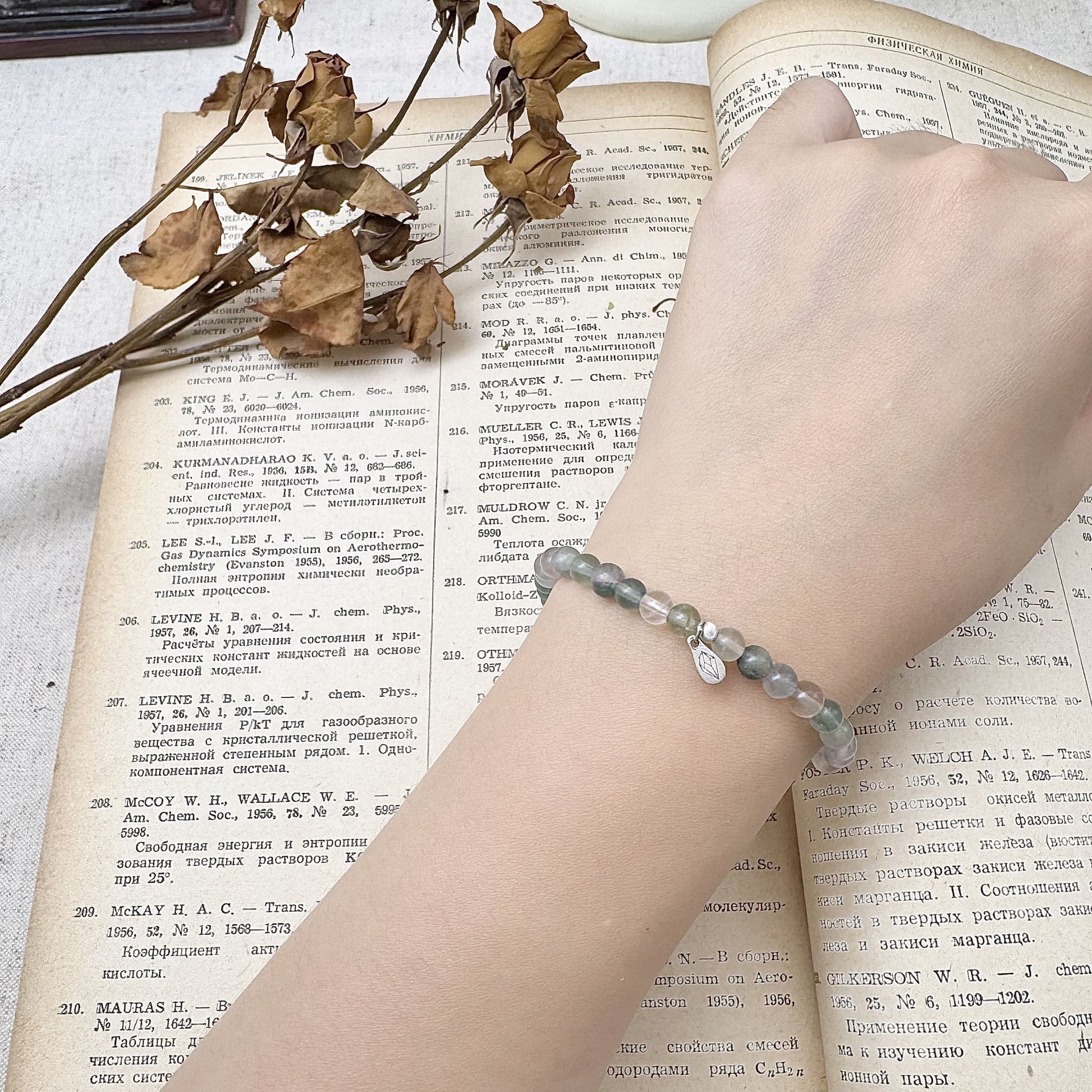 4mm fluorite bracelet on the hand