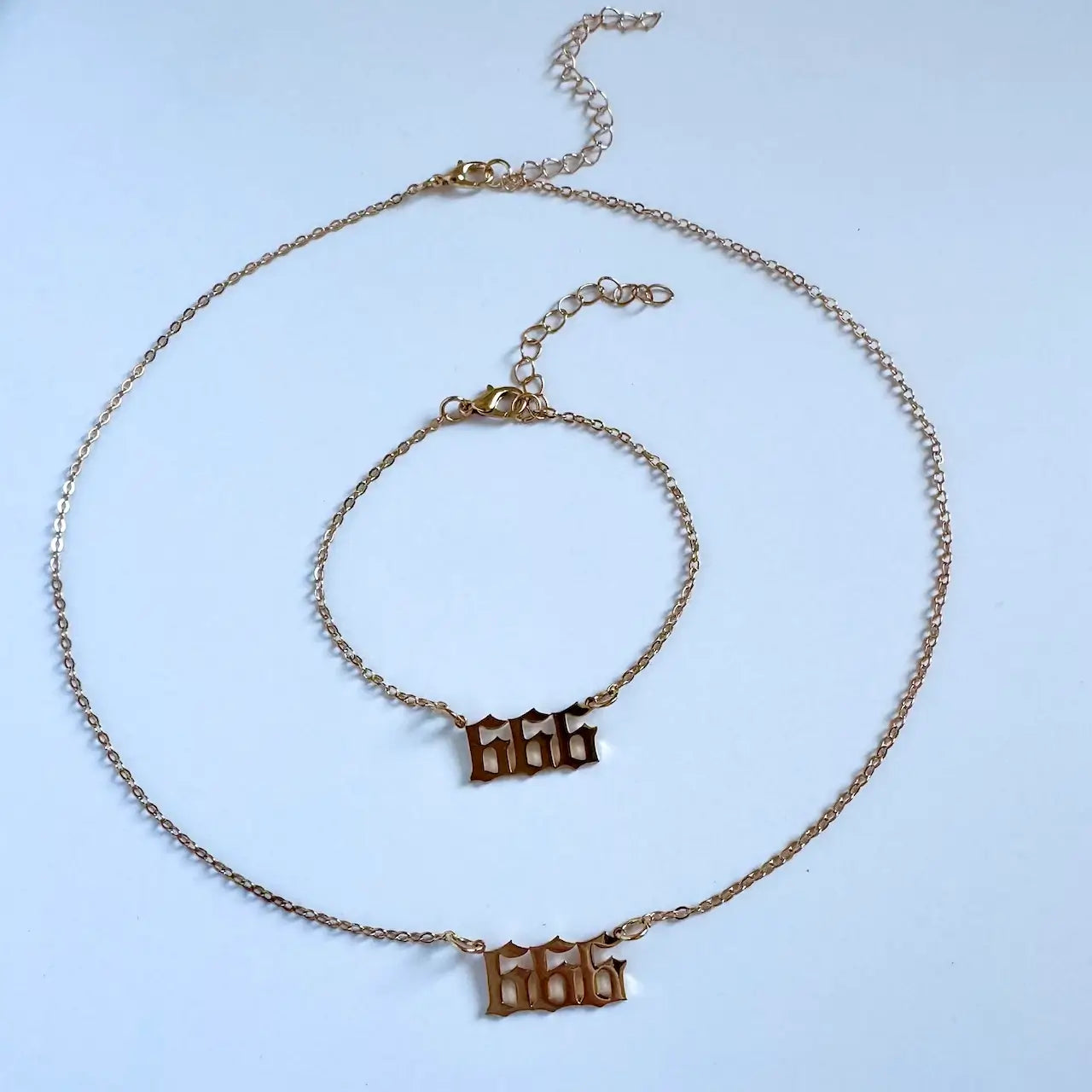 666 Angel Number Bracelet And Necklace - Front View | Touch Vintage