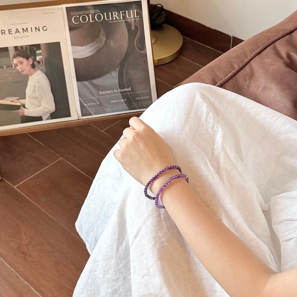 Amethyst Crytsal Bracelet - Worn On Wrist | Touch Vintage