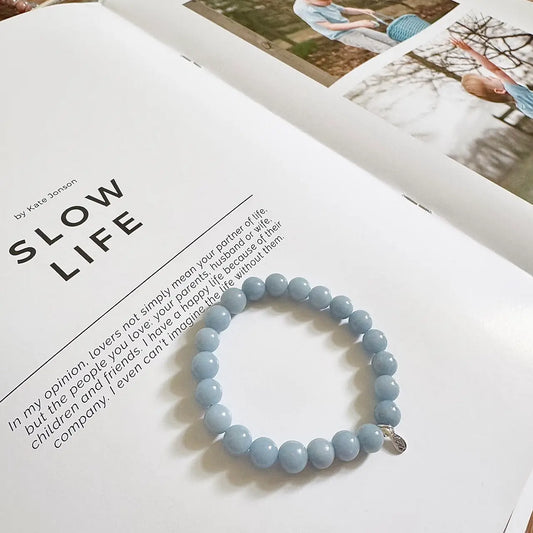 Angelite Crystal Bracelet 8mm - Side View｜Touch Vintage