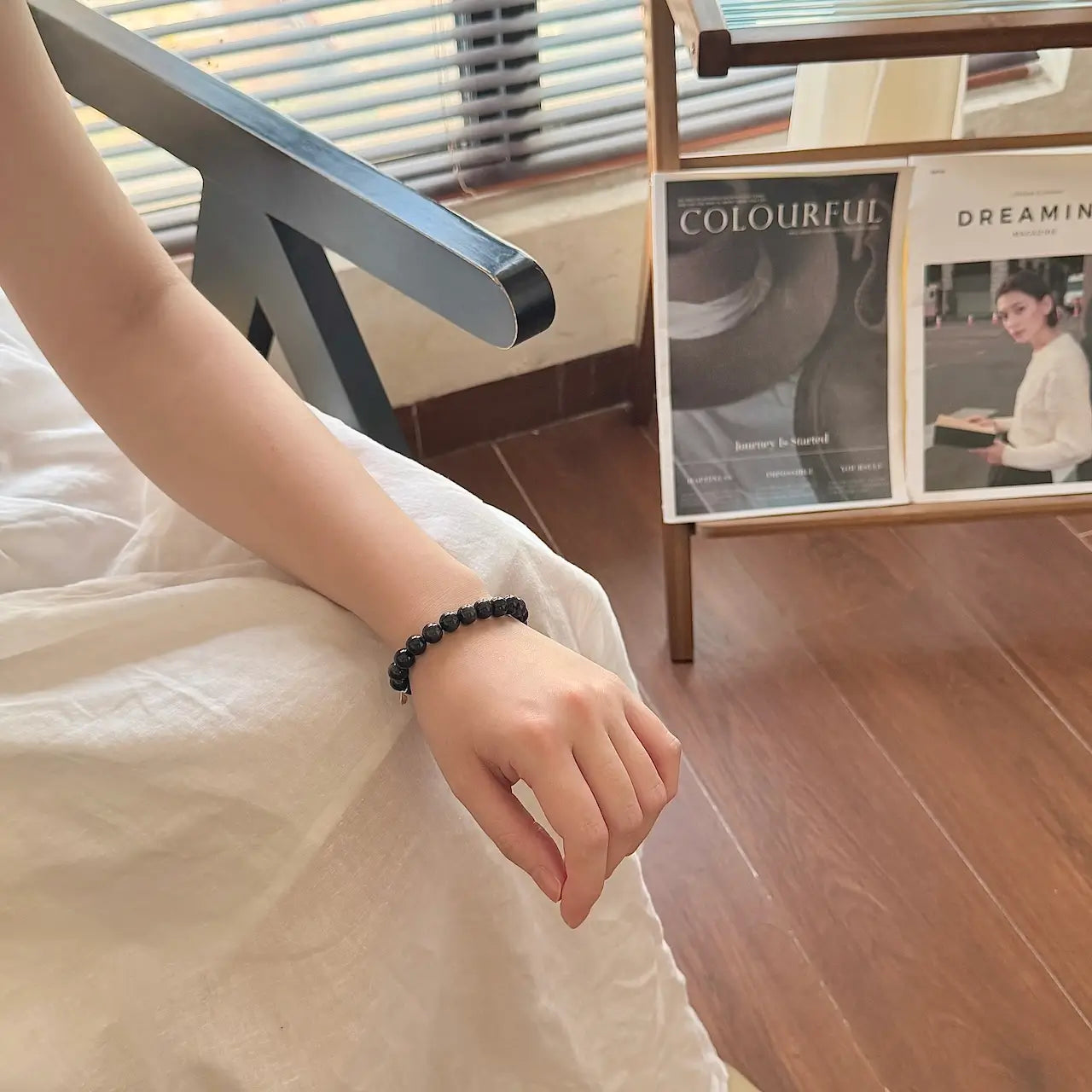 Black Obsidian Bracelet 8mm - Life Style Wearing | Touch Vintage