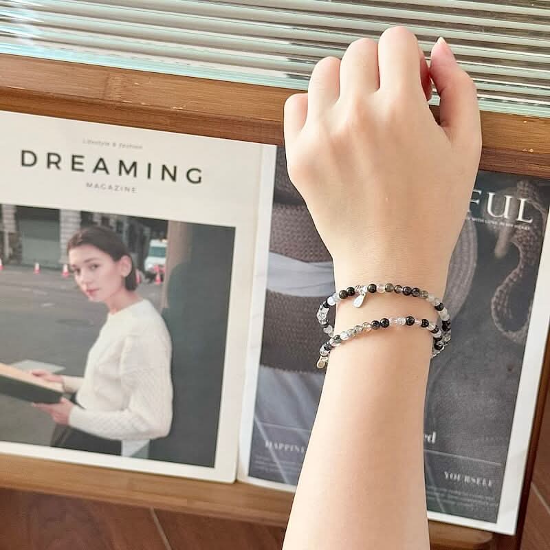 Black Rutilated Quartz Bracelet - Worn On Wirst｜Touch Vintage