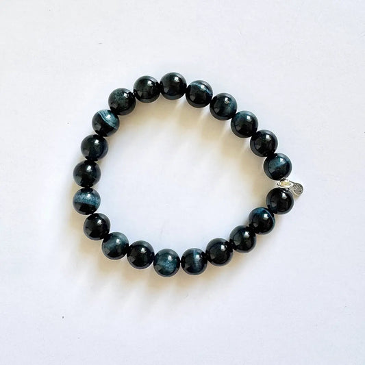 Blue Tiger Eye Bracelet 8mm - Front View｜Touch Vintage