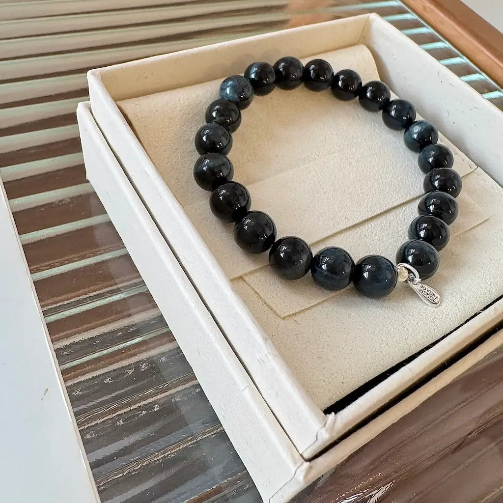Blue Tiger Eye Bracelet 8mm - Side View｜Touch Vintage