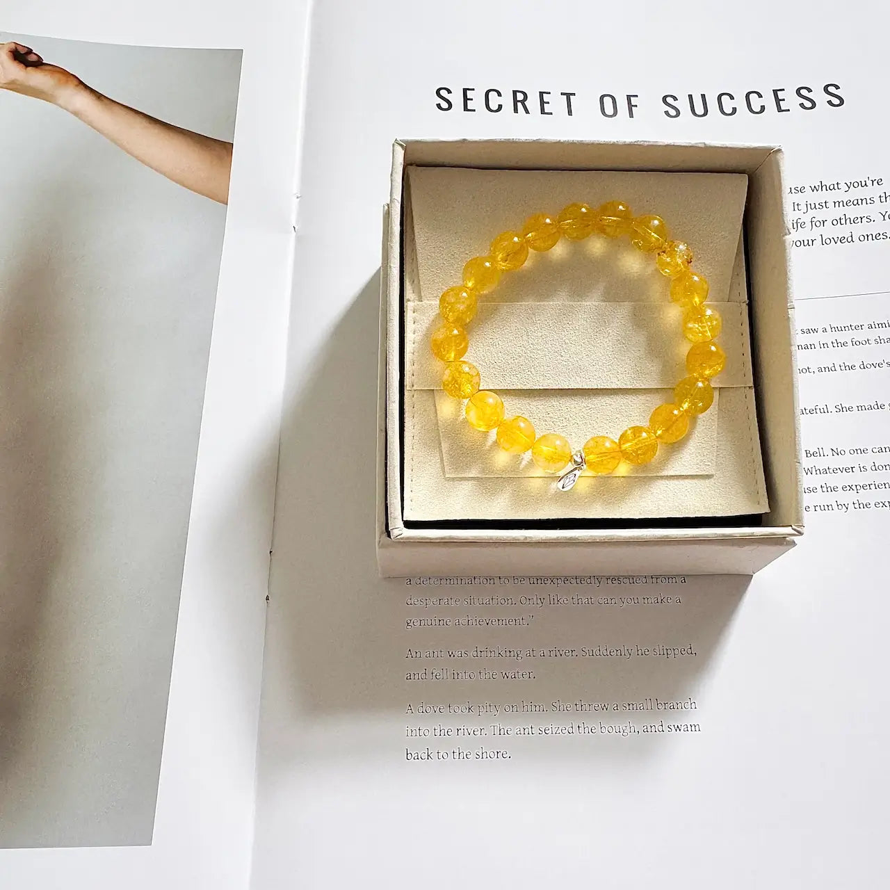 Citrine bracelet in gift box as yellow crystal jewelry for meaningful gifting
