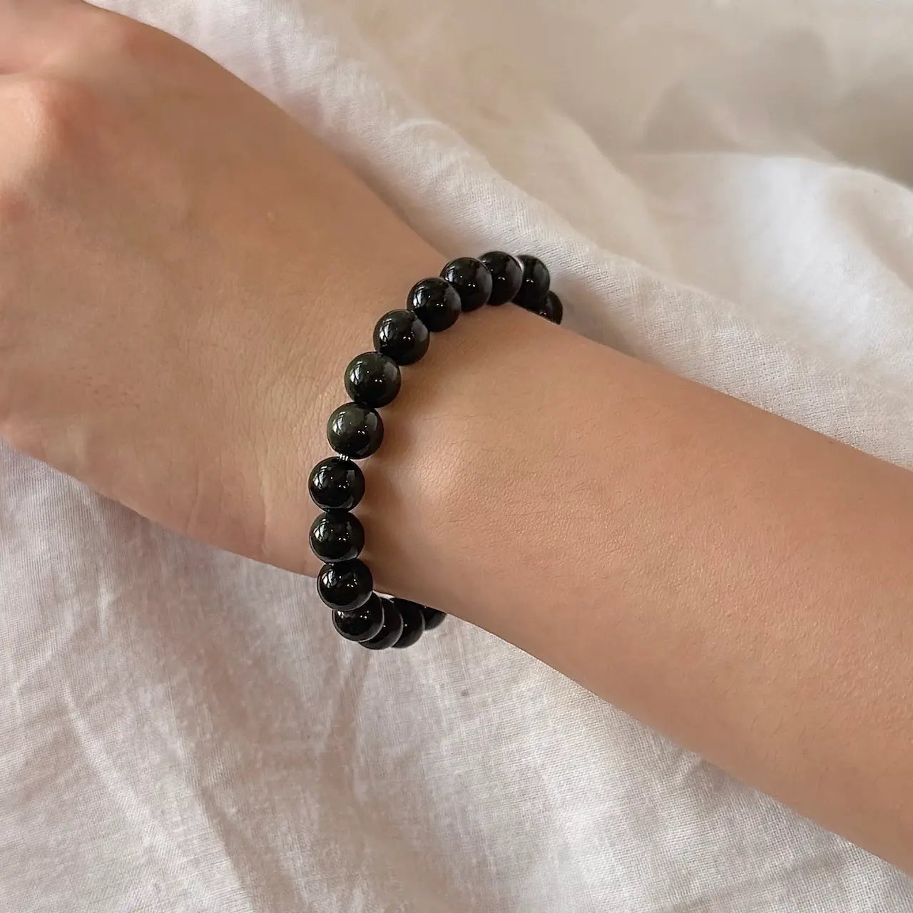 Feng Shui  Black Obsidian Bracelet 8mm - Detail | Touch Vintage