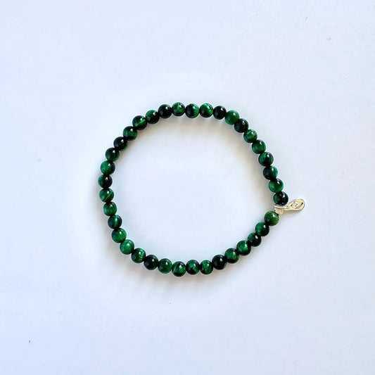 Green Tiger Eye Bracelet 4mm- Front View｜Touch Vintage