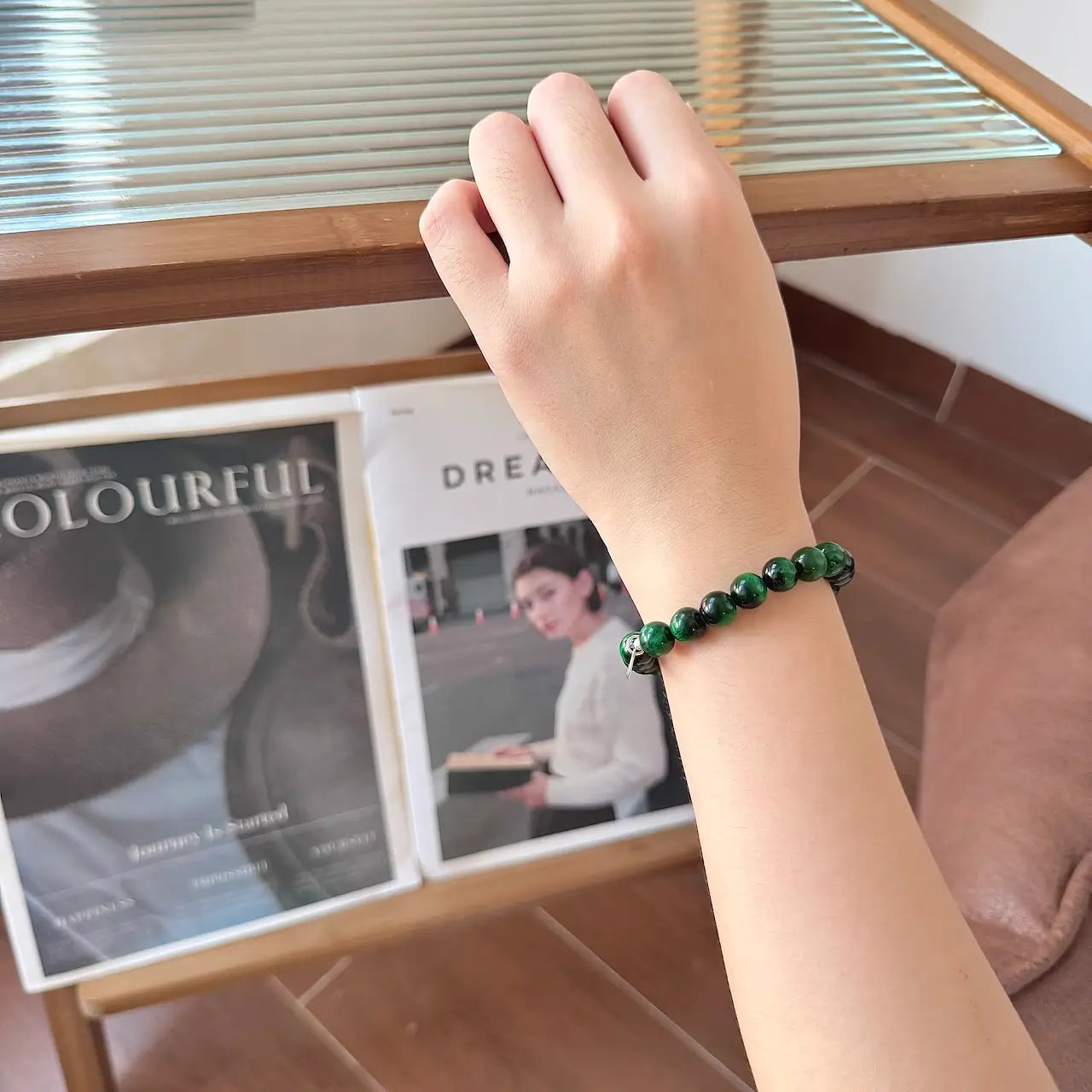Green Tiger Eye Bracelet - Worn On Wrist｜Touch Vintage