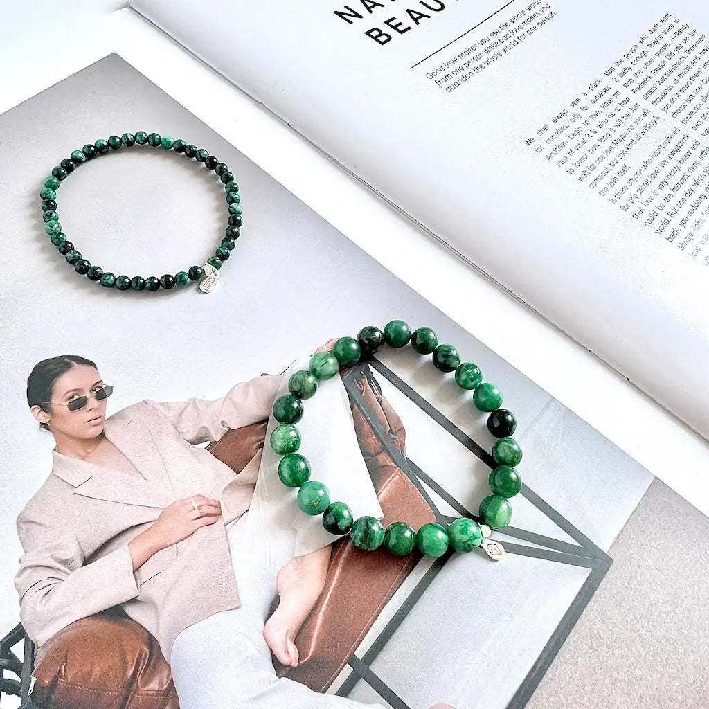 Real Emerald Bracelet 8mm & 4mm｜Touch Vintage