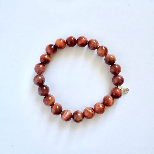 Red Tiger Eye Bracelet 8mm - Front View｜Touch Vintage