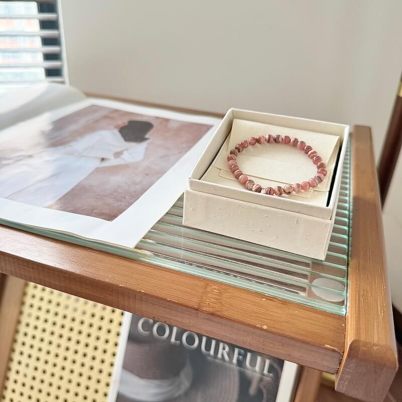 Rhodochrisite_Bracelet_6mm with packaging box