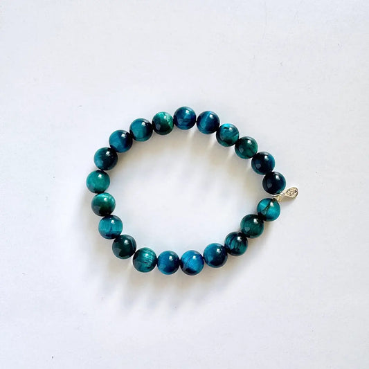 Tiger Eye Blue Bracelet 8mm - Front View｜Touch Vintage