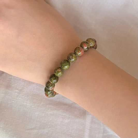 Unakite Bracelet 8mm - Closeup｜Touch Vintage