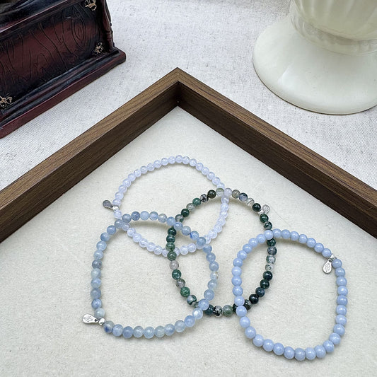 gemini bracelet set including Moss Agate , Angelite ,  Kyanite , Aquamarine