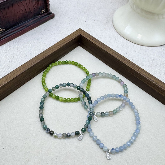 virgo bracelet set with peridot, moss agate,fluorite,kynite